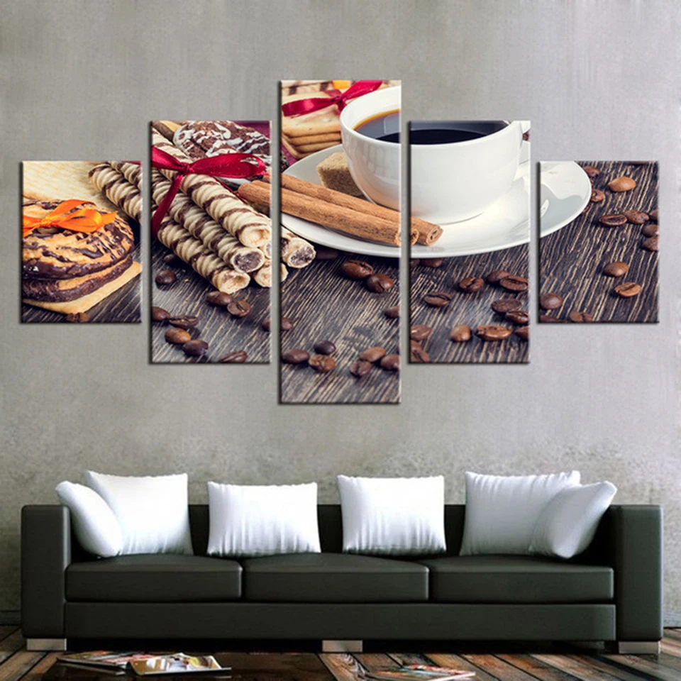 

HD Canvas Wall Art Home Decoration Framework Poster 5 Panel Coffee Chocolate For Living Room Modern Printed Pictures Painting