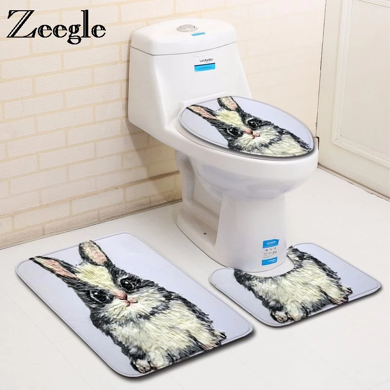 Zeegle Bathroom Mat Sets 3 Pieces Animal Pattern Bath Mat Soft