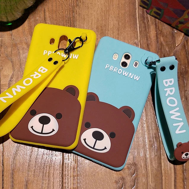 

For HUAWEI Mate10 Honor 9 Phone Case Cartoon Brown Bear Silicone Soft Shell Cover for HUAWEI P9 P10 Nova 2S with Wrist Strap