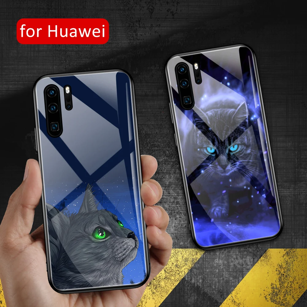Чехол для huawei p30 lite стеклянная задняя крышка милый кот животное p20 чехол P9 P10 Plus P20
