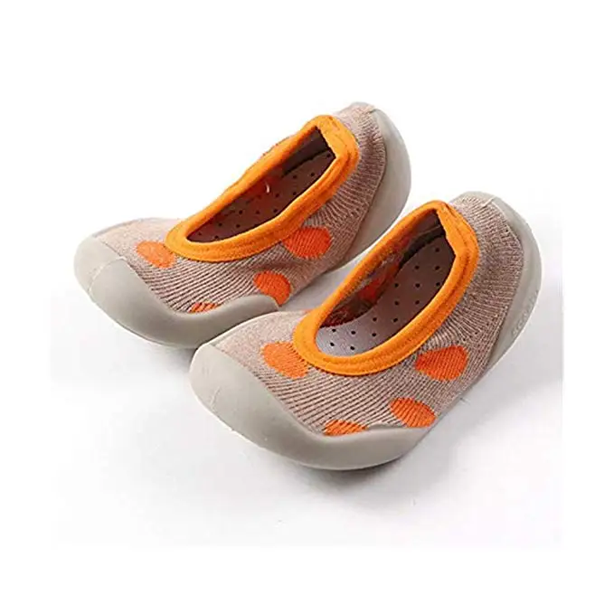 Первая прогулочная обувь для малышей, носки-тапочки с закрытым носком на резиновой подошве, mr001 - Цвет: Оранжевый