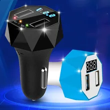 Universal Diamond Dual USB Car Charger 2.1A Smart Monitoring Alerts Fast Charging Adapter LCD Digital Voltage Charger Black O2