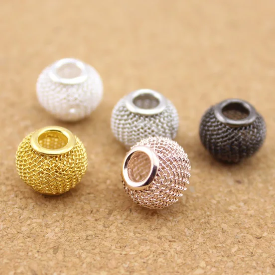 

10pcs/lot Gold/Silver/Rose Gold/Rhodium/Gunmetal Color Big Hole Mesh Spacer Beads Fits European Bracelet Jewelry Making F1143