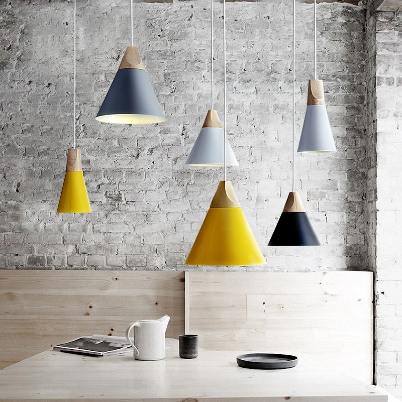 

Pendant Lights Dining Room Pendant Lamps Modern Colorful Restaurant Coffee Bedroom Lighting Iron+Solid Wood E27 Holder