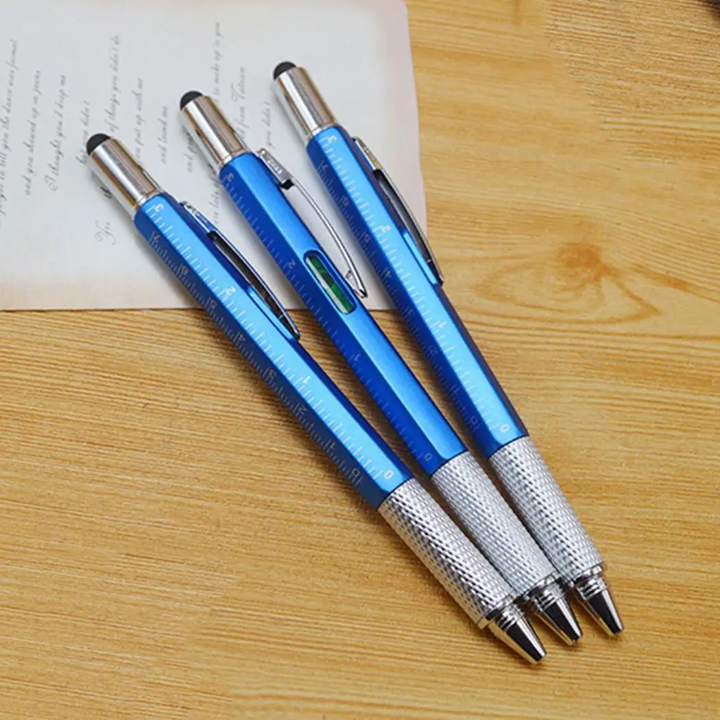 

Multifunction 6 In 1 Ballpoint Pens Screwdriver Spirit Level Black Ruler 0.7mm One tech tool pen. Scale Stylus