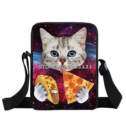 Милый котенок мини сумка кот ест tacos пиццы Crossbody Сумка Женская сумки дети сумки на плечо дети школьные сумки