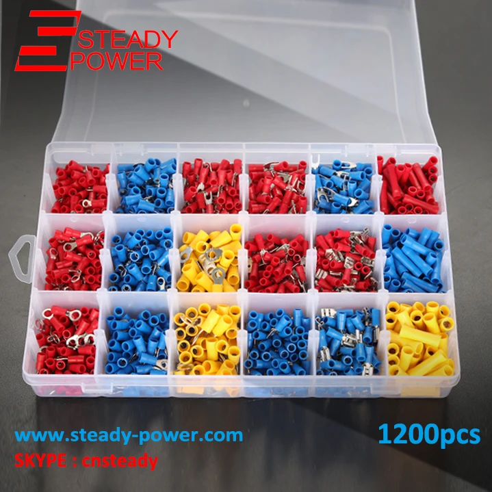 

1200pcs/Set Crimp Electrical Wire Terminals Assorted Insulated Spade Cable Connector Kit Red Blue Yellow 22-10AWG Terminators