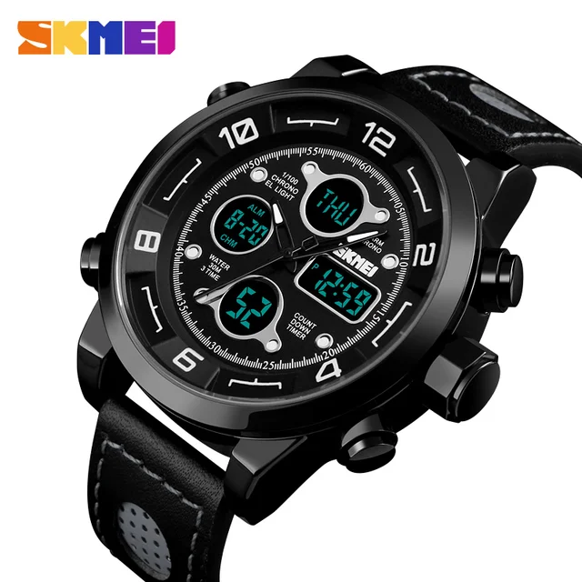 SKMEI Men’s Watch Clock Sport Watch Men Fashion Quartz Digital 3 Time Countdown Alarm Man Wrist Watches relogio masculino 1371