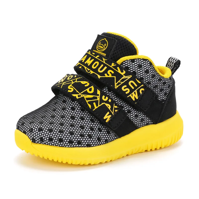 

B . Duck brand kids casual shoes yellow duck children tenis shoes boys school running sneakers PU leather sneakers yellow duck