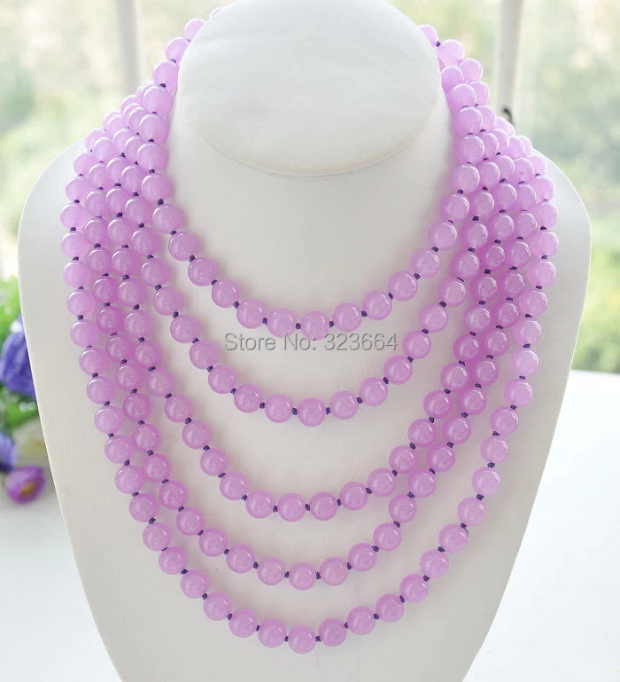 

Long 100" 10mm round lavender bead necklace
