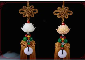 

Factory wholesale Car pendant decorated with green lotus car gourd female real gem jaspergem stone jewelry chain