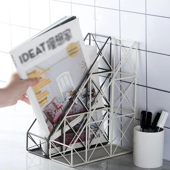 

Europe Desktop Magazine Storage Rack Office Bookshelf File Storage Box Hollow Iron Newspaper Holder Home Storage Organizer Tools