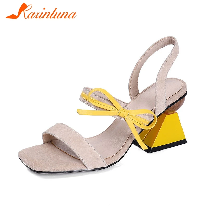 

KARINLUNA Brand New Luxury women's Kid Suede Ladies High Heel Bowtie Shoes Woman Casual Party Office Summer Sandals Female