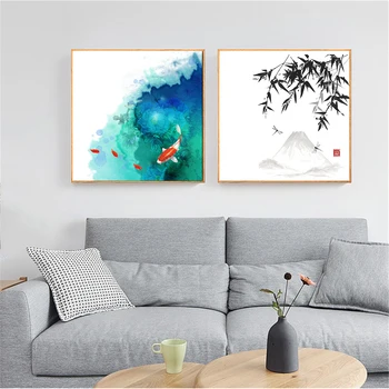 

Painting Hanging Wall Art Chinese Traditional Watercolor Water Landscape Fish Mountain Bamboo Living Room Decoration Cuadros