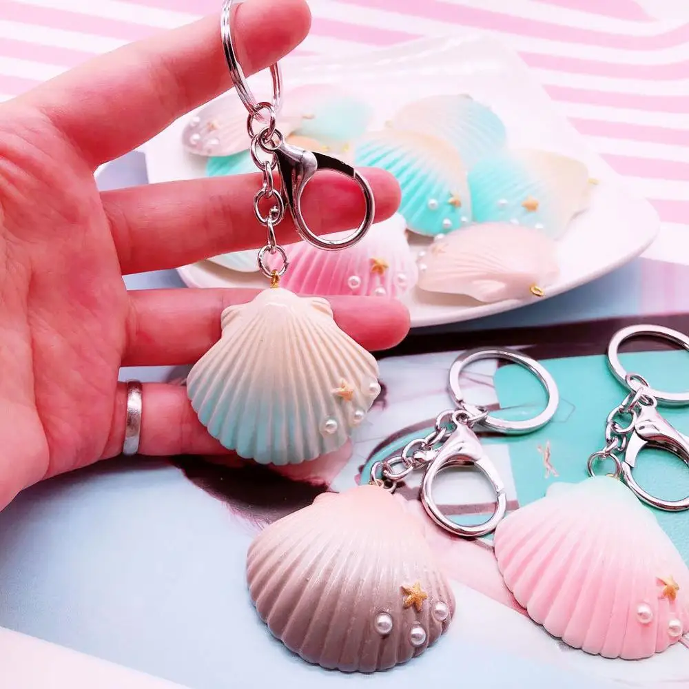 

2019 Fancy&Fantasy Hot New Cartoon Sea World Starfish Pearl Shell Keychain Key Chain KeyRing Crystal Pendant Keychain Women Gift