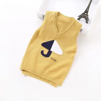 

Cute Umbrella First Pattern Baby Sweater Waistcoat Baby Boy Vest Infant Autumn Spring Outfit V-Neck Knitted Clothes for 1-4T