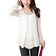 2017 NEW Women’s Chiffon Long Sleeve Slim O-neck Casual Blouse Tops Shirt White