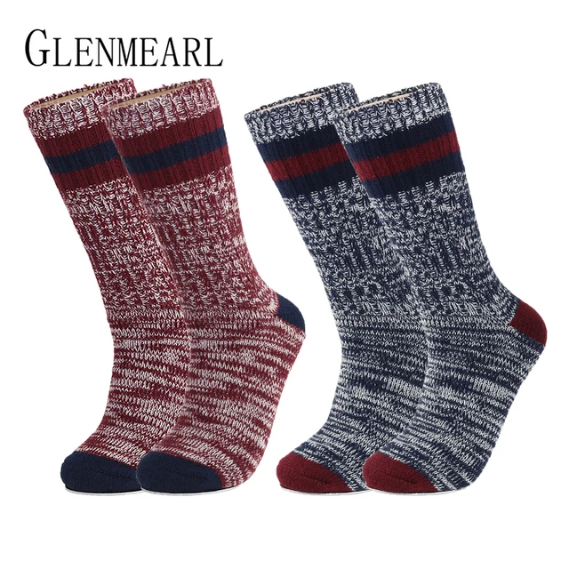 Merino Wool Men Socks Thick Reinforced Heels&Toes Striped Fall Winter