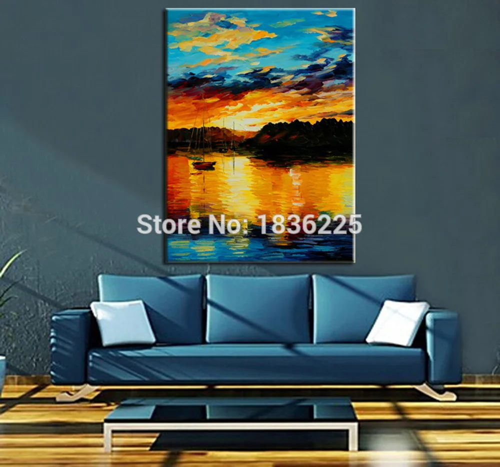 Пейзаж живопись ручной работы море и лодка закат пейзаж картина маслом на холсте