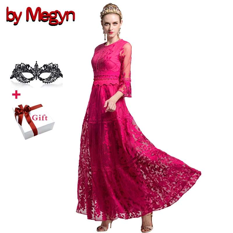 Door Megyn vrouwen luxe geborduurd elegante maxi jurk flare mouw a-lijn jurk vrouwelijke kerst party formele jurken vestidos