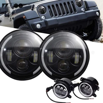 

2pcs 60w H4 7 inch led headlight with Pair 4'' 30W front bumper led fog light Fog Lamp For AM General Hummer 1992~2001