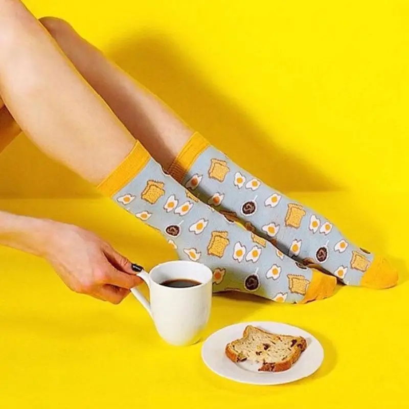 Women Cute Fruit Food Socks Coffee Avocado Apple Cherry Hamburger Egg Donuts Crew Sock Women Cotton Socks For Female Girl