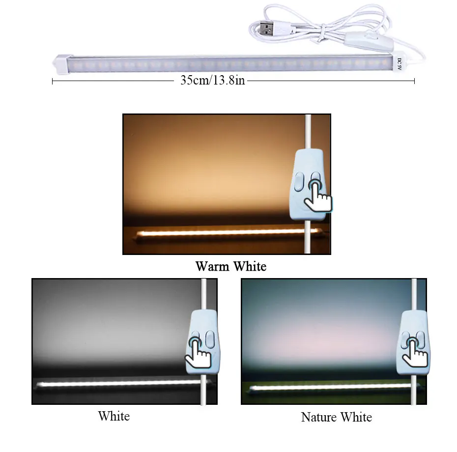 Портативная светодиодная USB Cabinet Light DC 5 V жесткие стены труба лампы охраны окружающей среды, лампа для чтения с кнопочным выключателем ВКЛ/ВЫКЛ для Кухня освещение A1