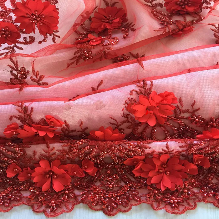 

1/5yards New fashionable heavy beaded African French Lace Fabric with 3D flowers on Tulle embroidery bridal dress Lace Fabric