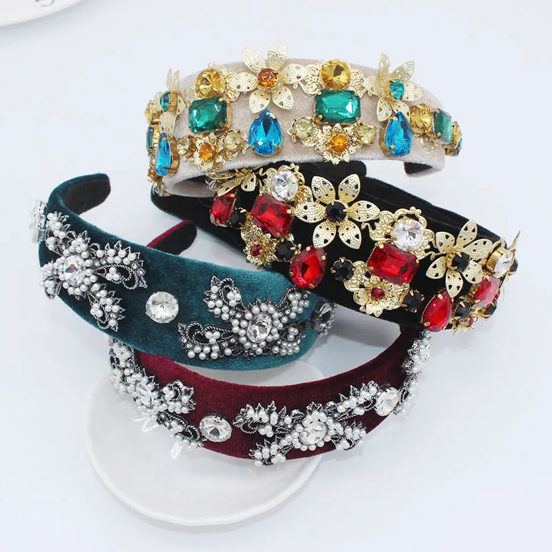

Baroque exaggerated style headband crystal pearls with headband catwalk dance multicolor headband