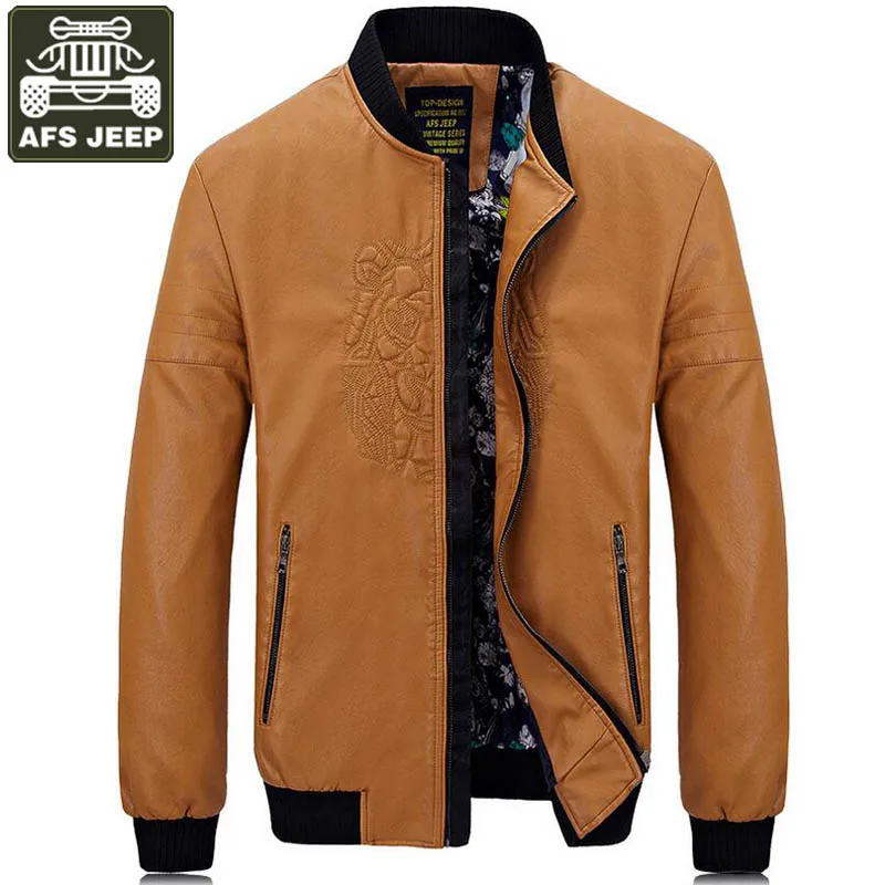 

AFS JEEP Brand Leather Jacket Men PU Motorcycle Wide-waisted Solid Leather Jacket For Man Jaqueta de couro masculino Size M-4XL