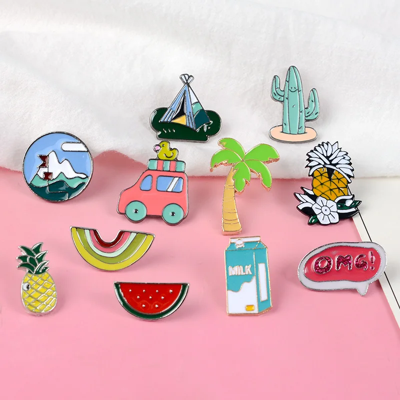 

Outdoors Camping Enamel badge Plants OMG! Car Fruit Milk Brooch Badge Denim Shirt Lapel Decoration Cartoon Gift for Kids Girls