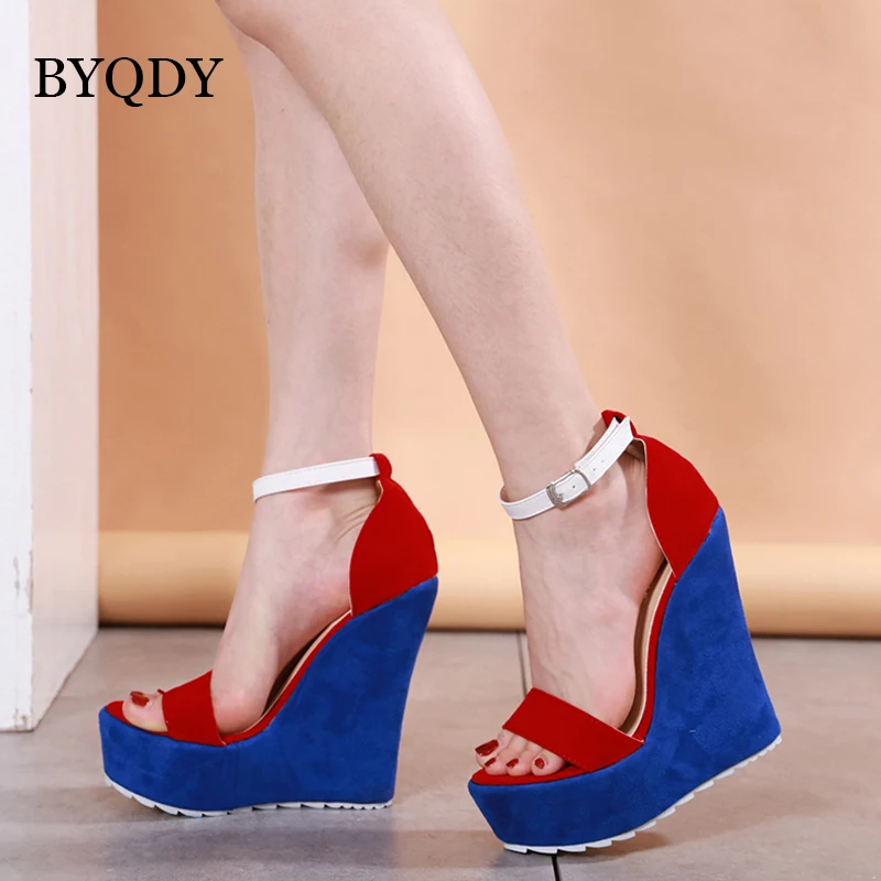 

BYQDY Fashion Designer Woman Platform Sandals Rome Fashion High Heels Wedges Lady Open Toe Sandals Ankle Strap Shoes Size 40