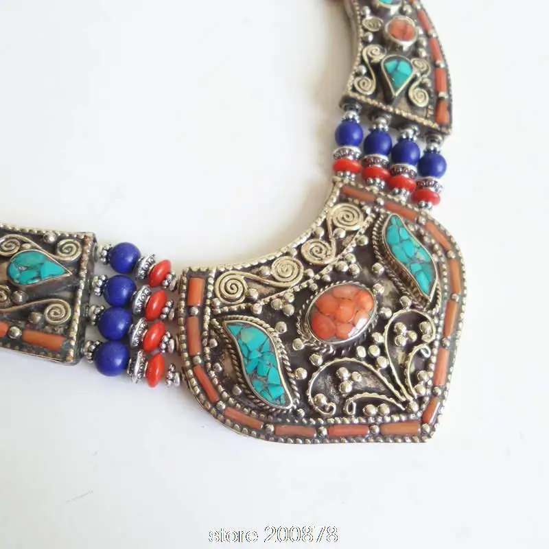TibetanBeadStore Mosaic Inlay Tibetan Pendant Jewelry WM7148 Lapis /& Coral Inlays Ethnic Nepal Tibetan Spiral Pendant with Turquoise