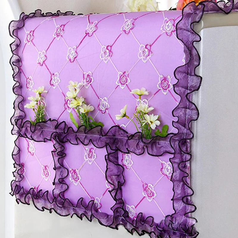 

Polyester Purple Flower Refrigerator Cover Towel With Storage Bag Multi-purpose Towel Household Dustproof Cover Decoration