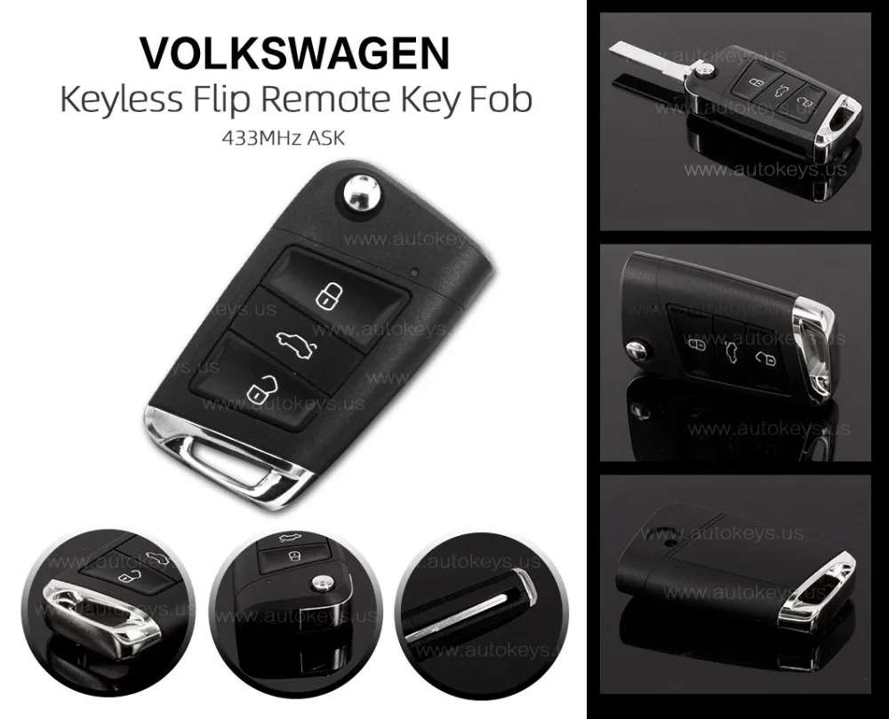 3 кнопки умный пульт дистанционного управления флип Автомобильный ключ 433 МГц для Volkswagen(MQB) с Megamos AES ID88 чип без ключа Go/без ключа вход