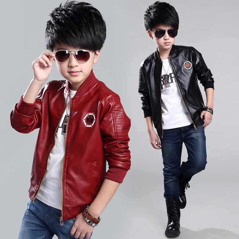 

Autumn Winter Boys' Thickening Coats Children's Velvet Leather Children's Zipper Cardigan Pu Leather Embroidered