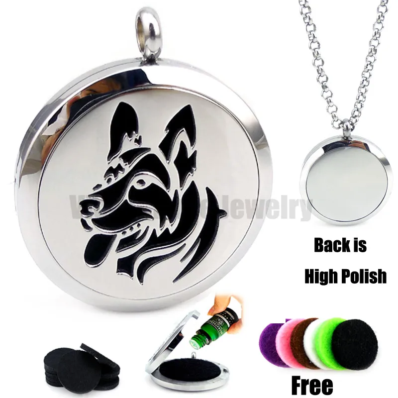 

316 Stainless Steel Round Silver Dog (30mm) Aromatherapy / Essential Oils Diffuser Locket Necklace drop shipping