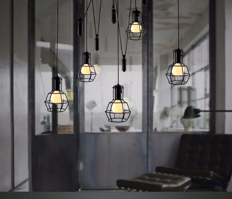 Vintage Retro Loft Adjustable DIY Iron Spider Cage Lamp Light Pendant Lighting Fixture for Living Room Office Decor E27 220V (1)