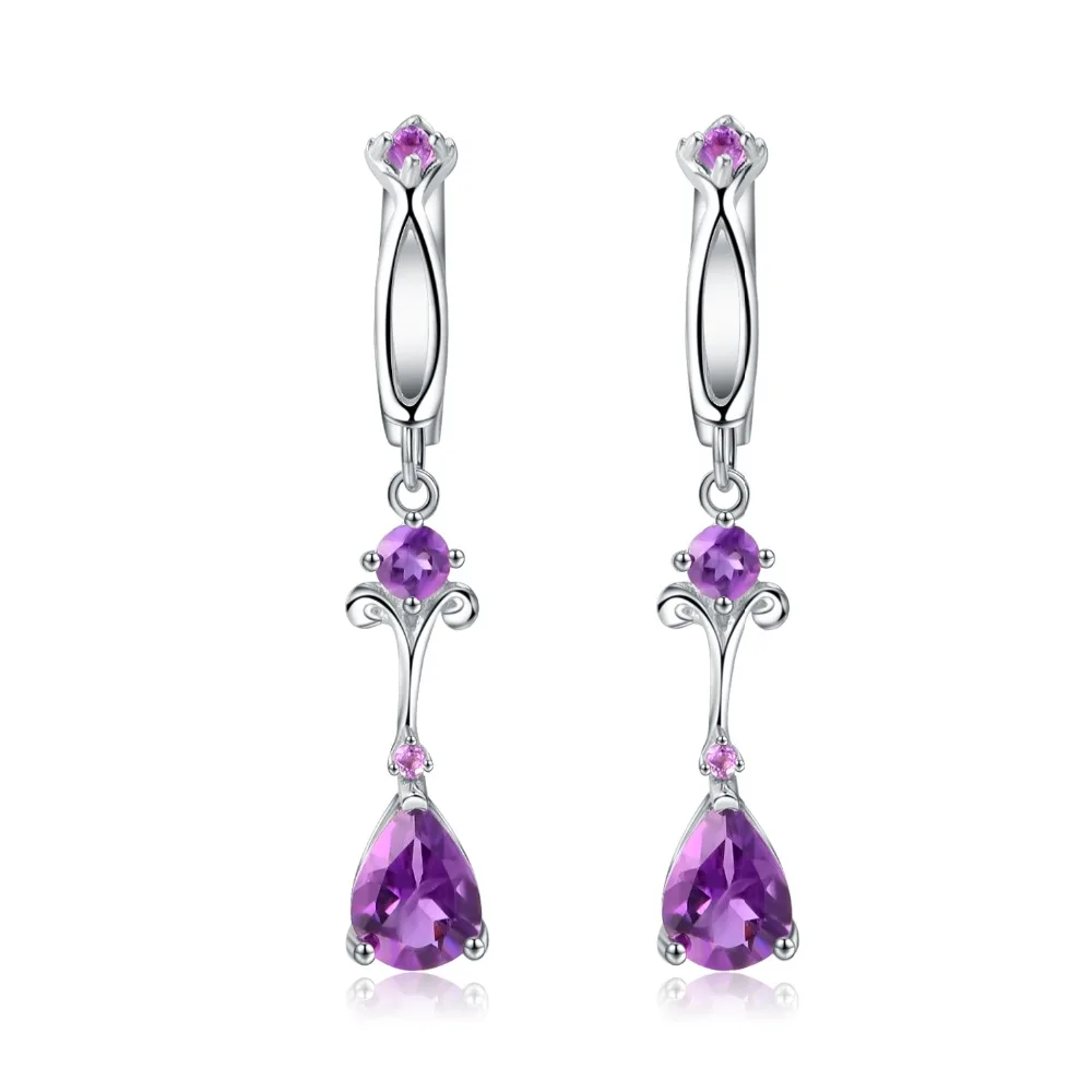 Silver 1.5ct Amethyst /& Diamond Flower Dangle Earrings