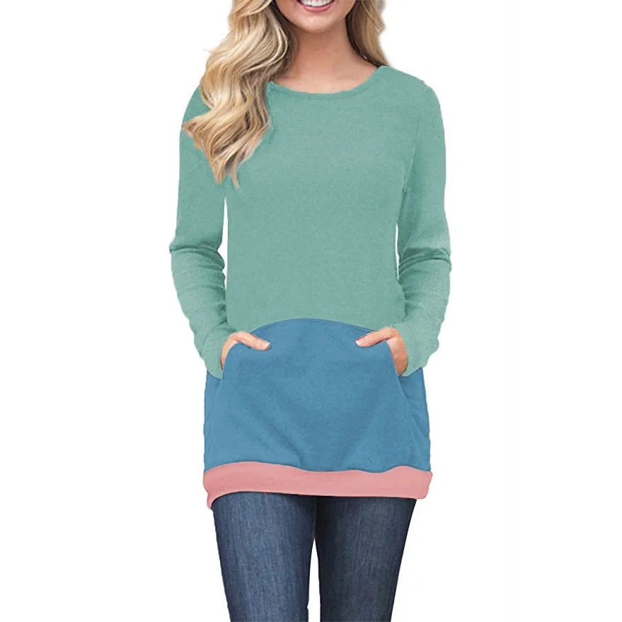 

2018 Autumn Winter Women's Sweatshirt Fashion Geometric Print Pullover O-neck Long Sleeve Pink Clothes