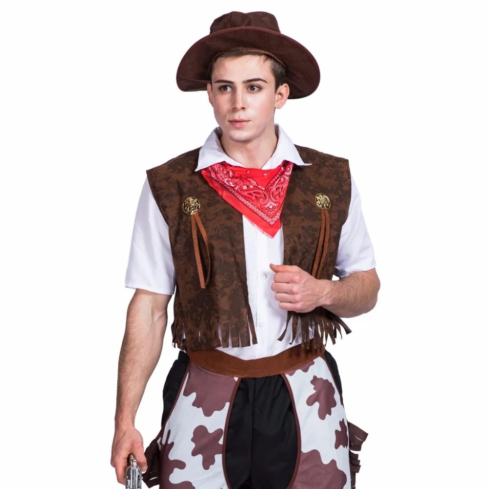 Для мужчин в стиле американских ковбоев Косплэй костюм на Хэллоуин для взрослых Производительность майкой и штанами одежда для карнавала, вечеринки шляпа