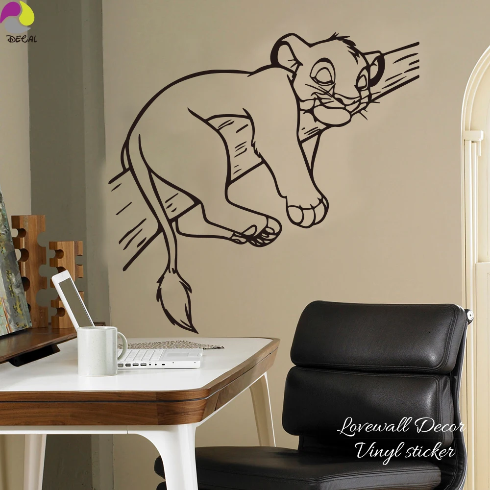 Cartoon Simba Lion King Wall Sticker Baby Nursery Kids Room Cute Animal Cat Branch Tree Wall Decal Vinyl Home Decor Art Mural (2)