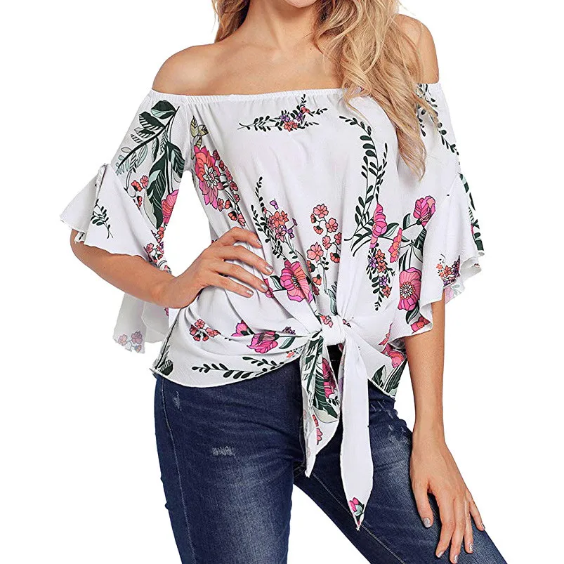 

Summer Tops For Womens Tops and Blouses 2018 Ladies Top Vintage Floral Print Off Shoulder Long Sleeve Blouse Woman Clothes