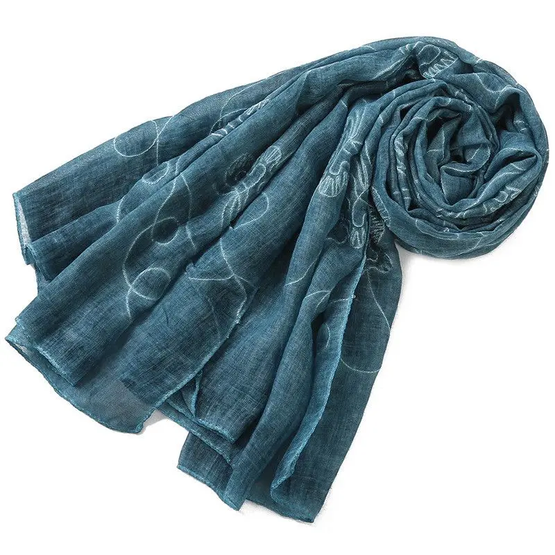 New Designer Cotton Linen Scarves Butterfly Flower Embroidery Scarf