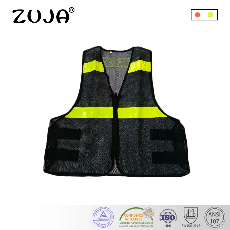 

Black Mesh Vest High Visibility PVC Reflective Tape Zipper Front