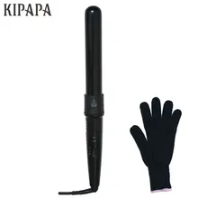 KIPAPA, черная керамическая плойка для завивки, для взъерошенных Кудрей и волн, 1-1/4 дюймов, профессиональная плойка, 32 мм, щипцы для завивки волос с перчаткой