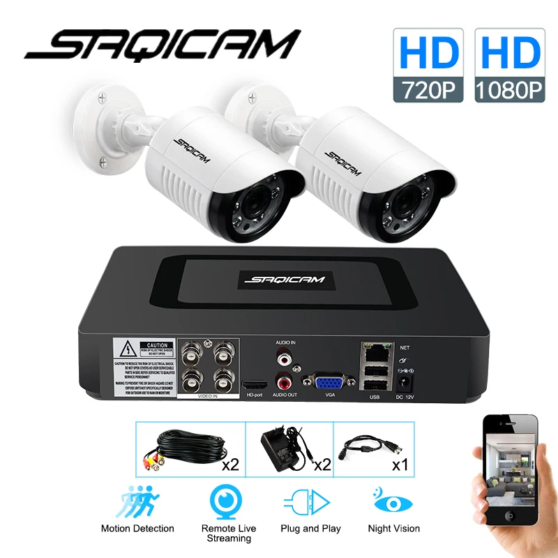 Saqicam 4CH AHD 1080 P камера видеонаблюдения 2 шт. стойкий к атмосферным воздействиям