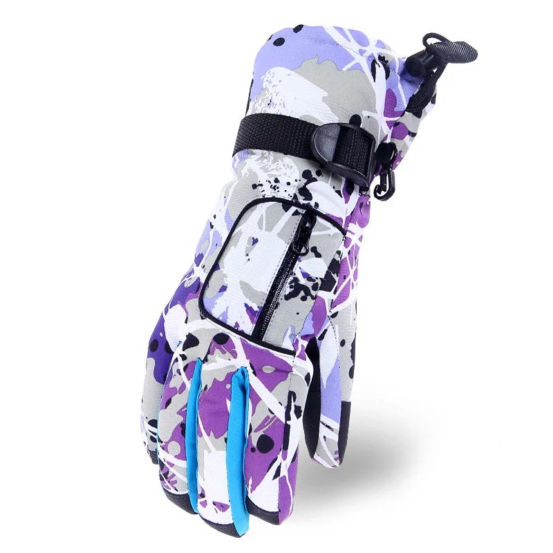 Цветные зимние теплые перчатки для катания на сноуборде и лыжах женские и детские снежные рукавицы Водонепроницаемый катание на снегоходах перчатки карман с фабрики - Цвет: Purple