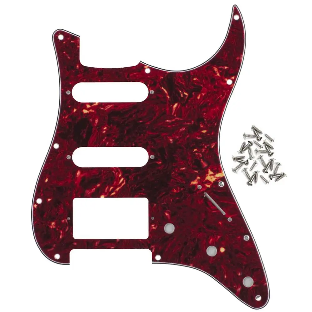 FLEOR 1 набор из 11 отверстий для электрогитары Pickguard SSH HSS гитарная пластина и винты подходят для гитарных деталей Strat, 20 цветов на выбор - Цвет: Red tortoise 4ply