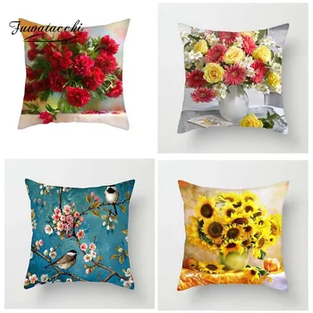 

Fuwatacchi Floral Series Cushion Cover Rose Sunflower Peach Blossom Pillow Covers for Sofa Car Bedroom Decor Birds Pillowcases